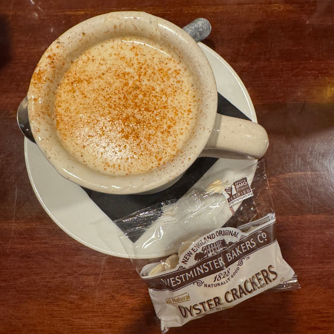 Nantucket dining with kids clam chowder cup with crackers