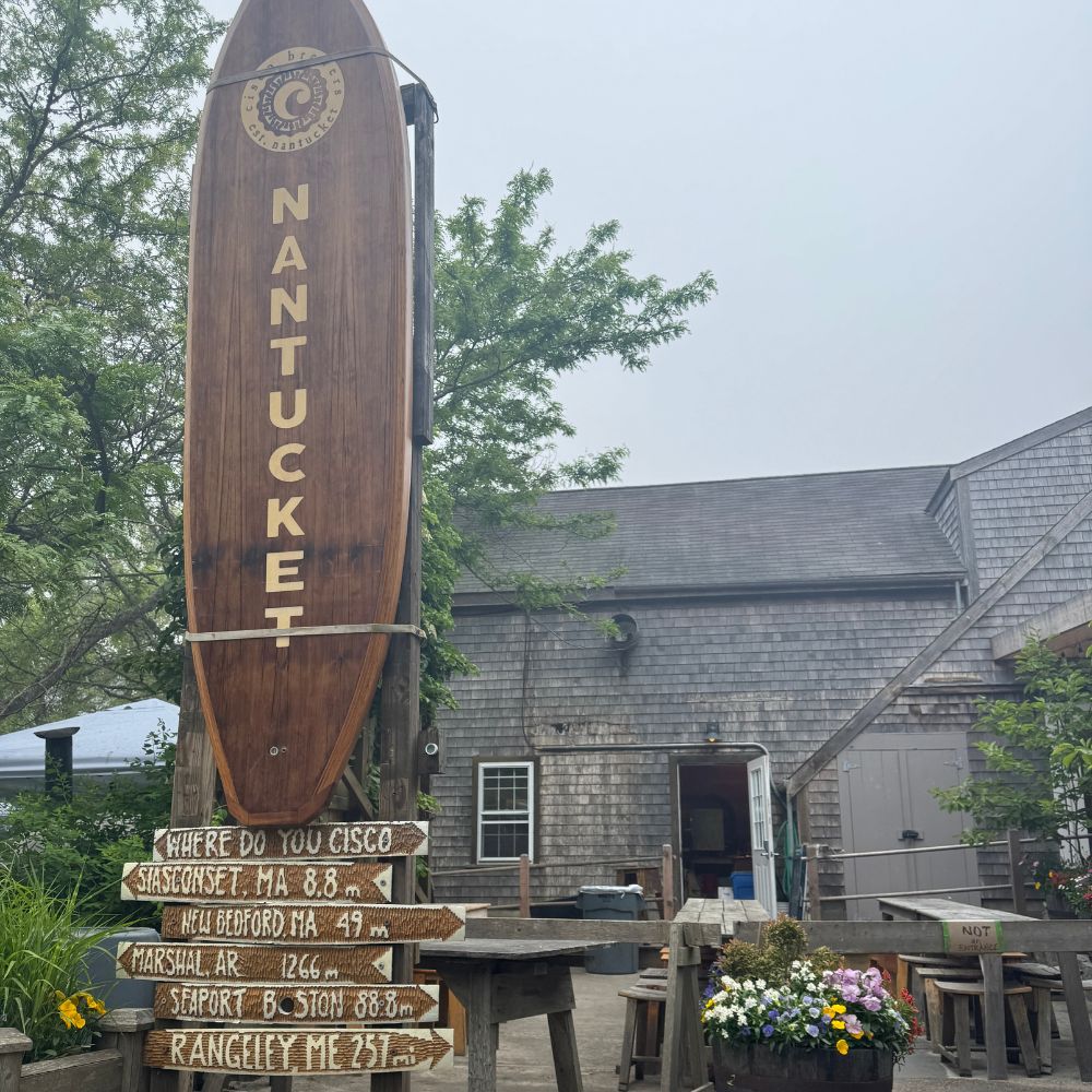 Nantucket surfboard sign at Cisco Brewers Nantucket
