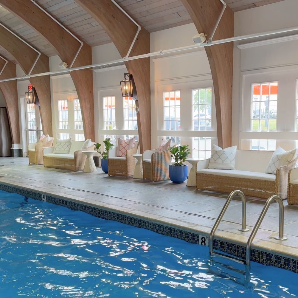 Nantucket Inn indoor pool wicker furniture