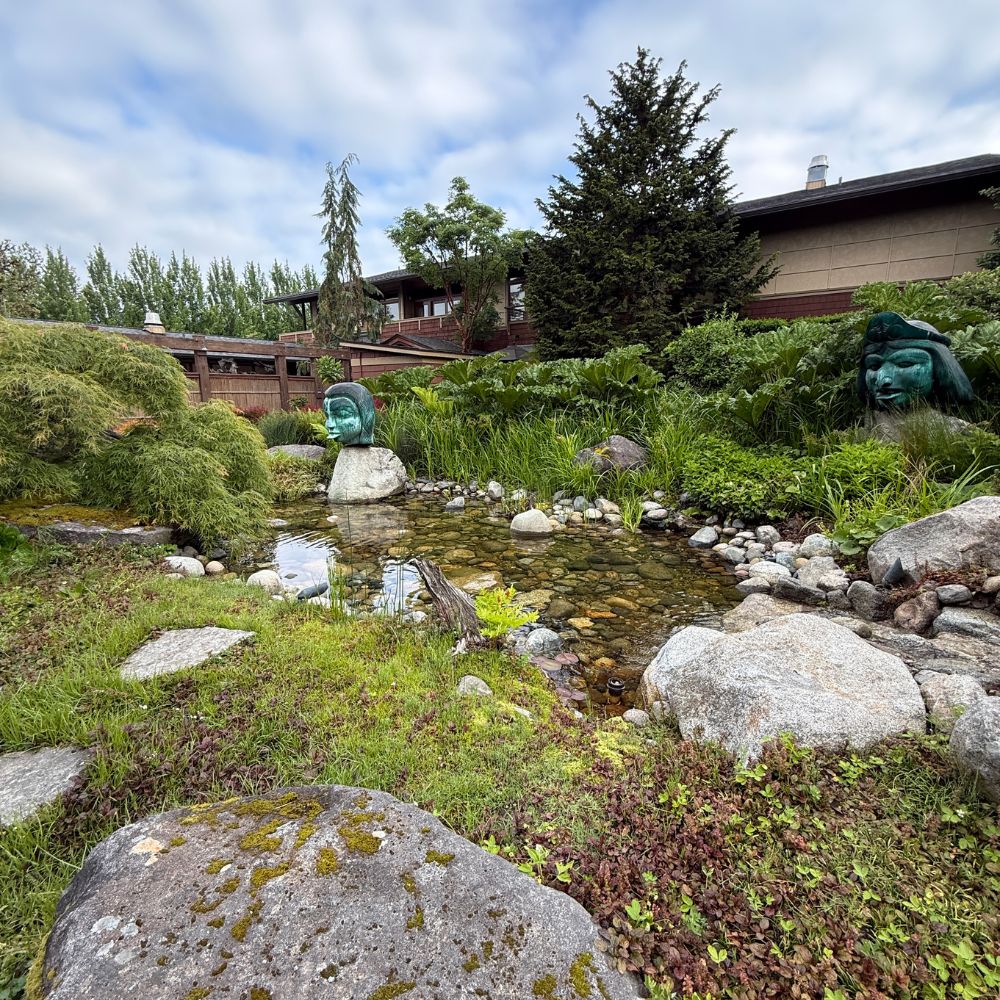Greenery and sculptures at Willows Lodge