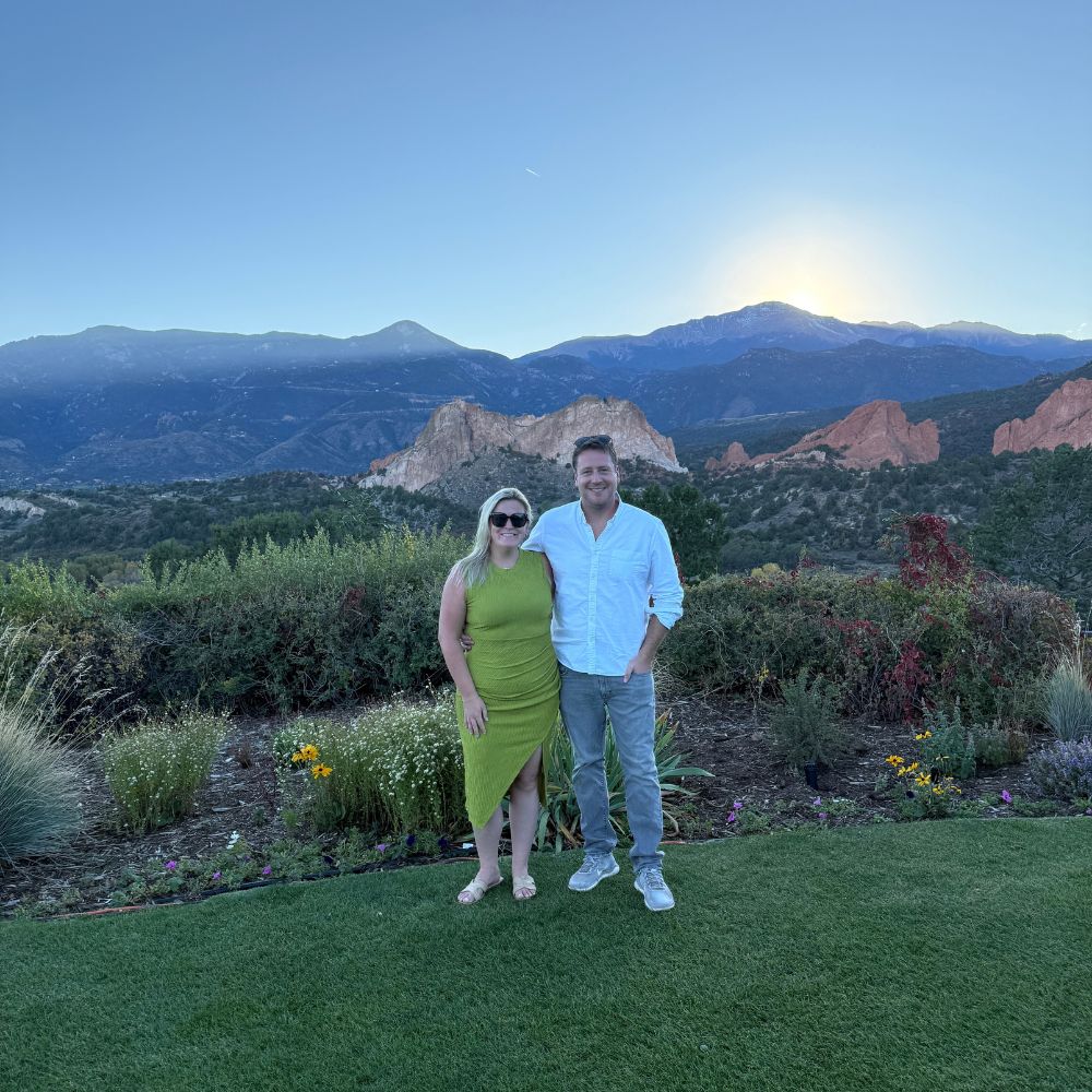 sunset against garden of the gods and pikes peak from garden of the gods resort
